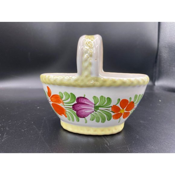 Vintage Ceramic Tole Painted Folk art Basket Hand Painted with Handle 4.5x4.5 - Picture 11 of 16